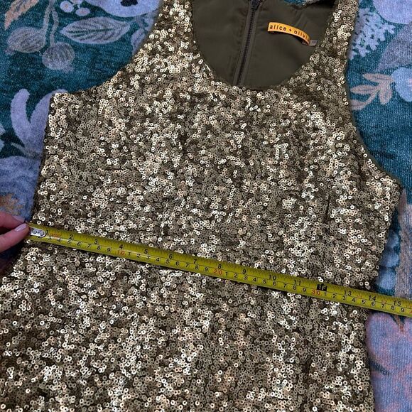 Alice & Olivia Gold Olive Sequin Silk Sparkly Mini Tank Party Dress Sleeveless 2 - Picture 10 of 16